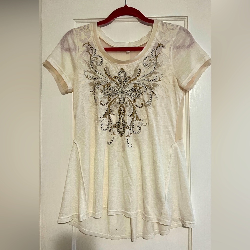Miss Me beaded and sheer top with attitude. Size XS